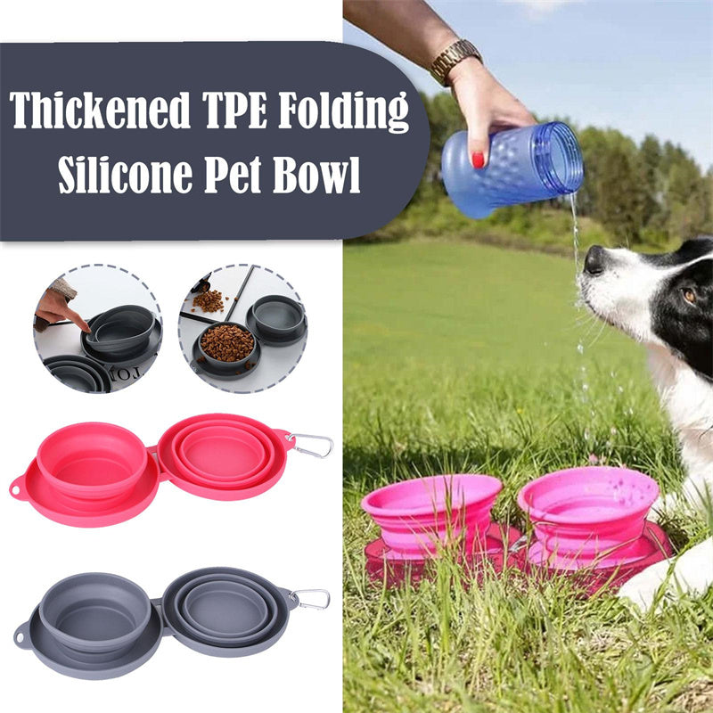 Rubber Foldable Double Bowl Pet Feeding Bowl - Outlitte