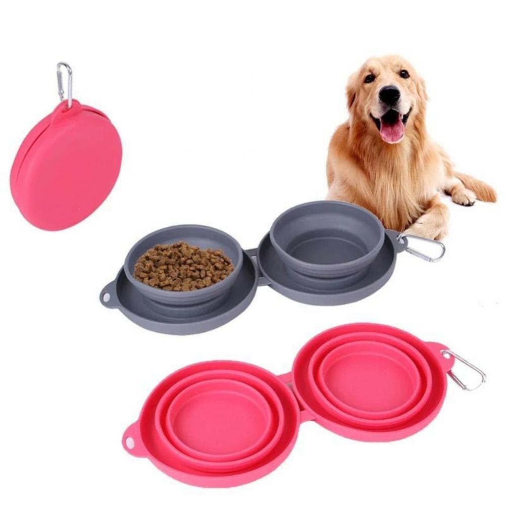 Rubber Foldable Double Bowl Pet Feeding Bowl - Outlitte