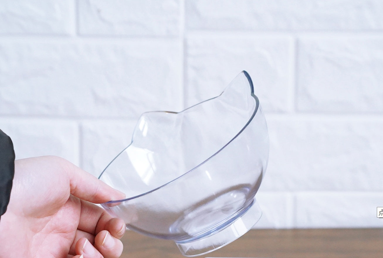 New Inclined Food Cat Ear Oblique Mouth Transparent Single Pet Bowl - Outlitte