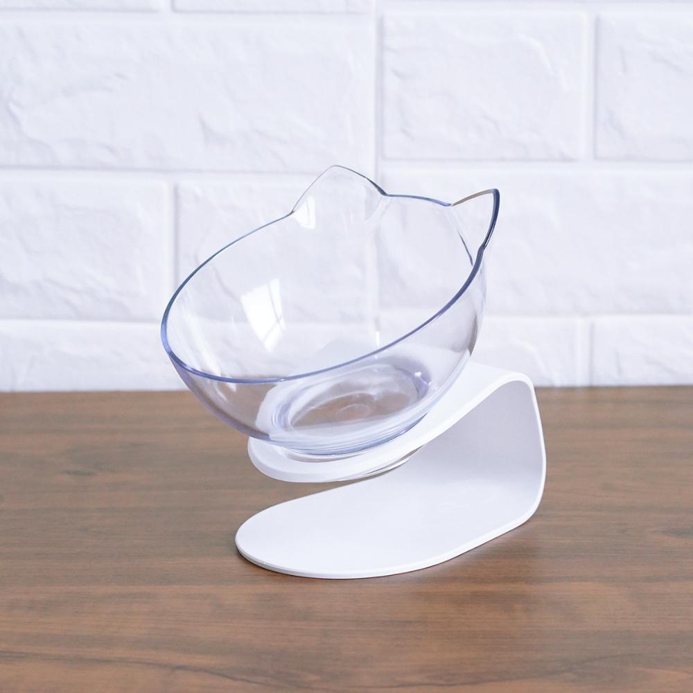 New Inclined Food Cat Ear Oblique Mouth Transparent Single Pet Bowl - Outlitte