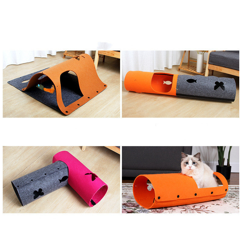 2 in 1 DIY Combined Cat Tunnel Toy Removable Felt Cat Nest House - Outlitte