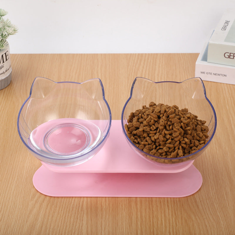 New Inclined Food Cat Ear Oblique Mouth Transparent Single Pet Bowl - Outlitte