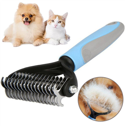 Grooming Brush For Pet Dog Cat Deshedding Tool Rake Comb Fur Remover Reduce 2-Side Dematting Tool For Dogs Cats Pets Grooming Brush Double Sided Shedding And Dematting Undercoat Rake Hair Removal Comb - Outlitte