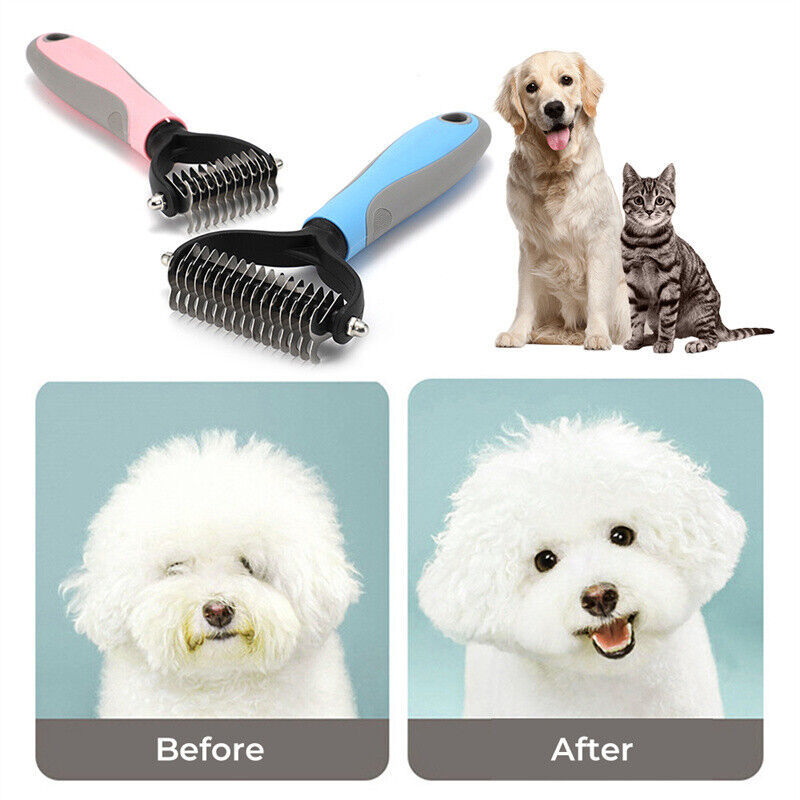 Grooming Brush For Pet Dog Cat Deshedding Tool Rake Comb Fur Remover Reduce 2-Side Dematting Tool For Dogs Cats Pets Grooming Brush Double Sided Shedding And Dematting Undercoat Rake Hair Removal Comb - Outlitte