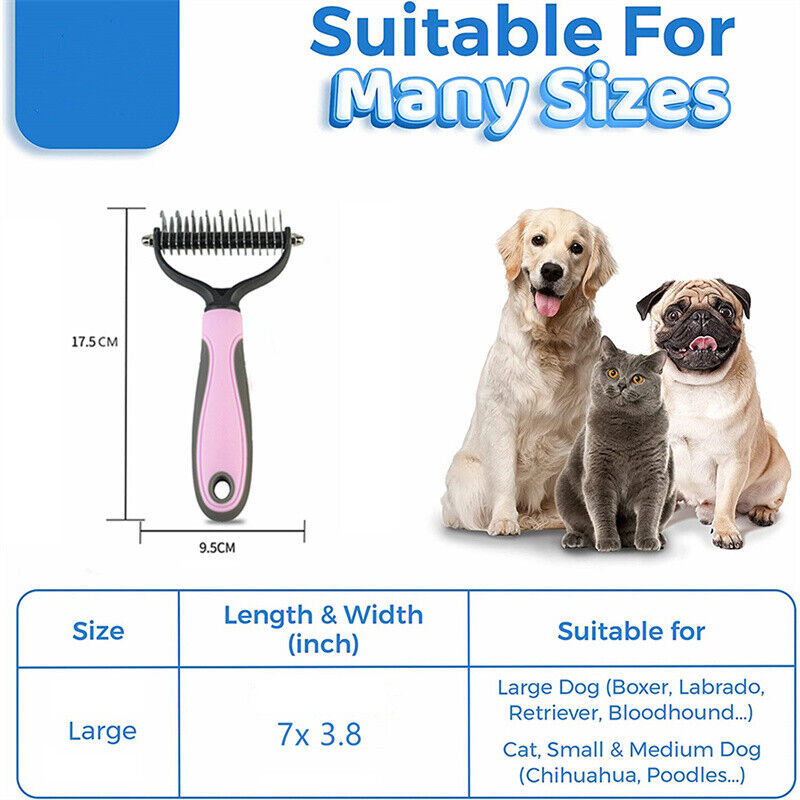 Grooming Brush For Pet Dog Cat Deshedding Tool Rake Comb Fur Remover Reduce 2-Side Dematting Tool For Dogs Cats Pets Grooming Brush Double Sided Shedding And Dematting Undercoat Rake Hair Removal Comb - Outlitte