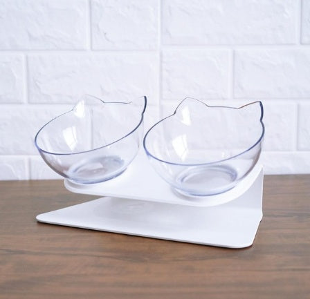 New Inclined Food Cat Ear Oblique Mouth Transparent Single Pet Bowl - Outlitte