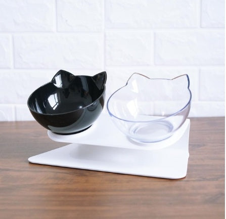 New Inclined Food Cat Ear Oblique Mouth Transparent Single Pet Bowl - Outlitte