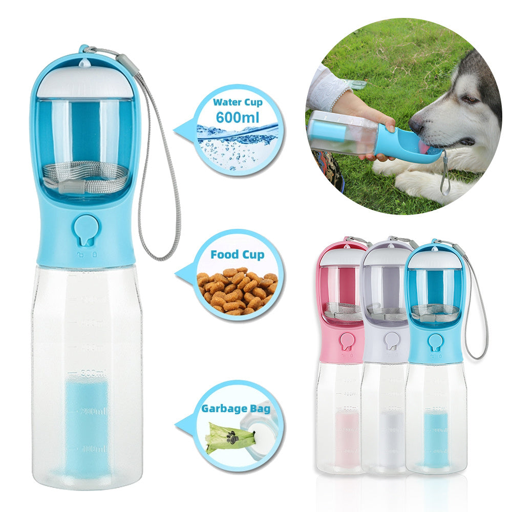 Portable Cat Dog Water Bottle Food Feeder Drinker Poop Dispenser 3 In 1 Leak-proof Multifunctional Dog Water Bottle Pet Products - Outlitte