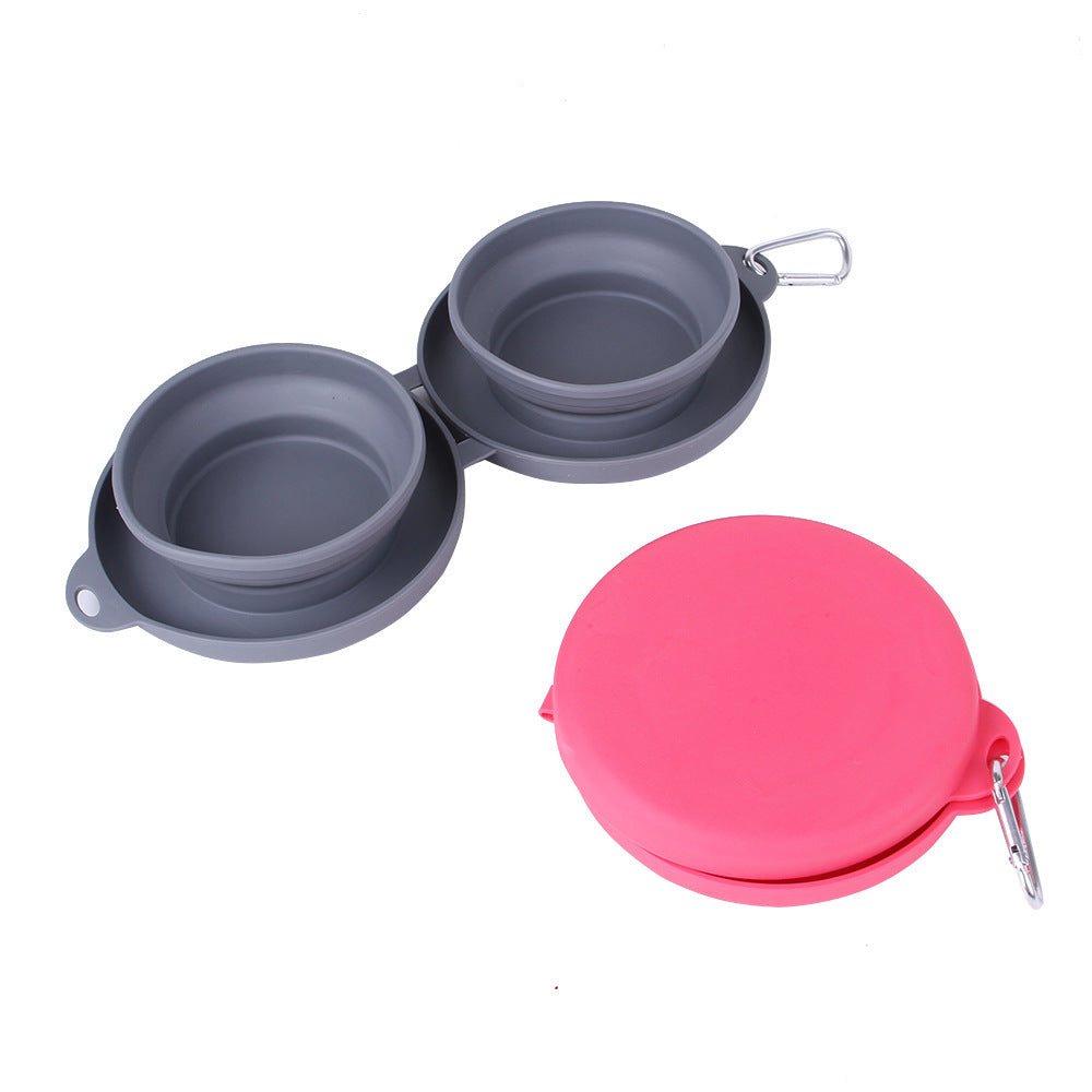 Rubber Foldable Double Bowl Pet Feeding Bowl - Outlitte