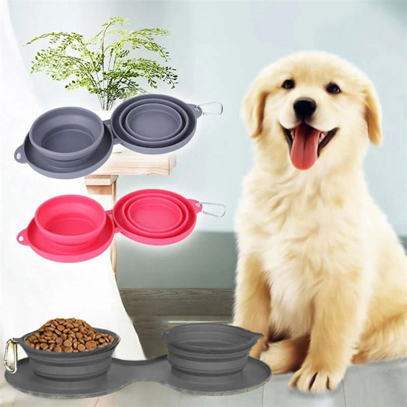 Rubber Foldable Double Bowl Pet Feeding Bowl - Outlitte