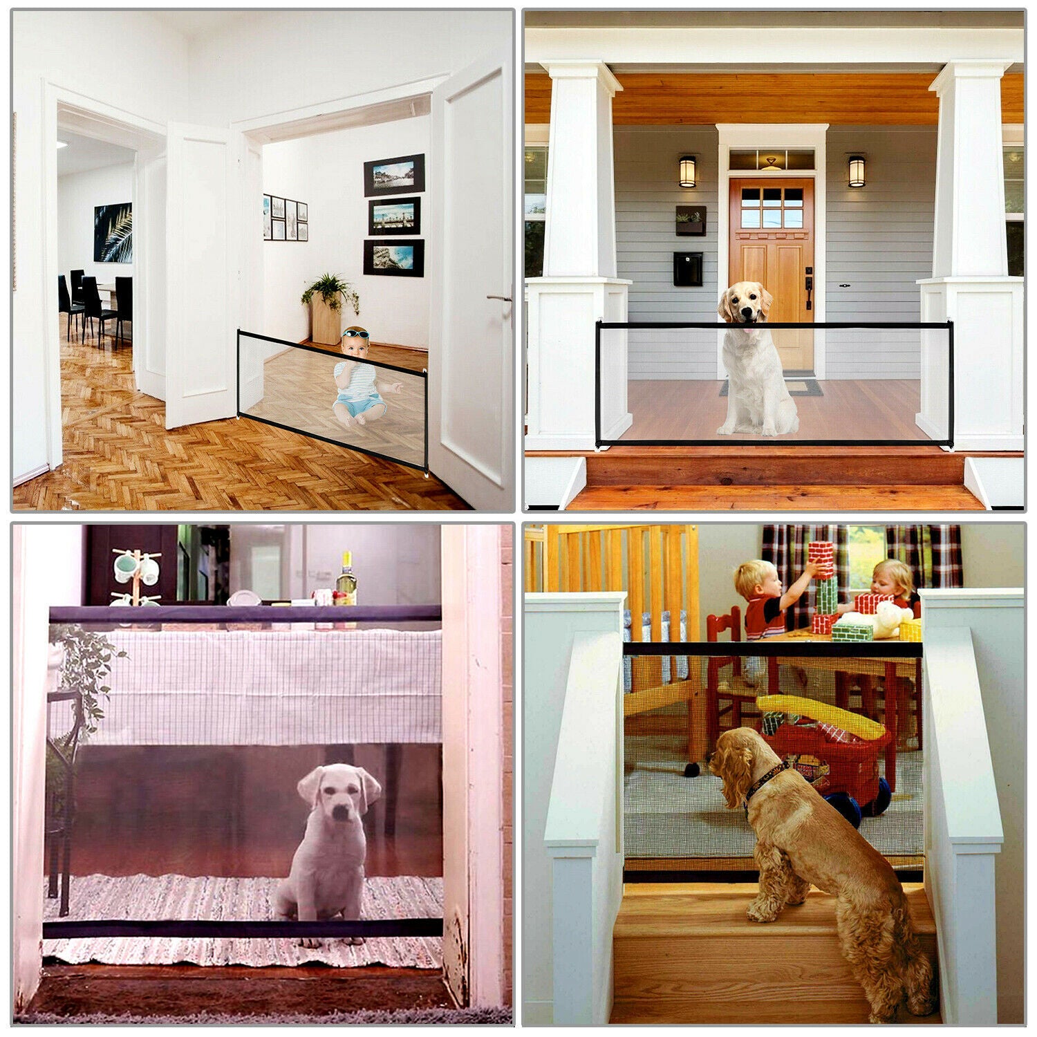 Pets Dog Cat Baby Safety Gate Mesh Fence Magic Portable Guard Net Stairs Doors - Outlitte