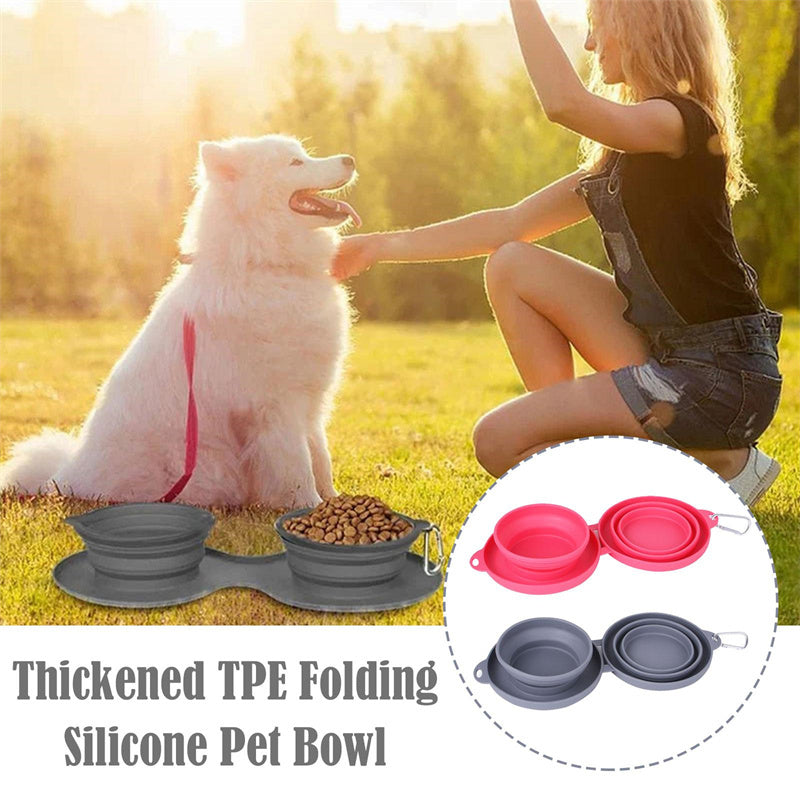 Rubber Foldable Double Bowl Pet Feeding Bowl - Outlitte